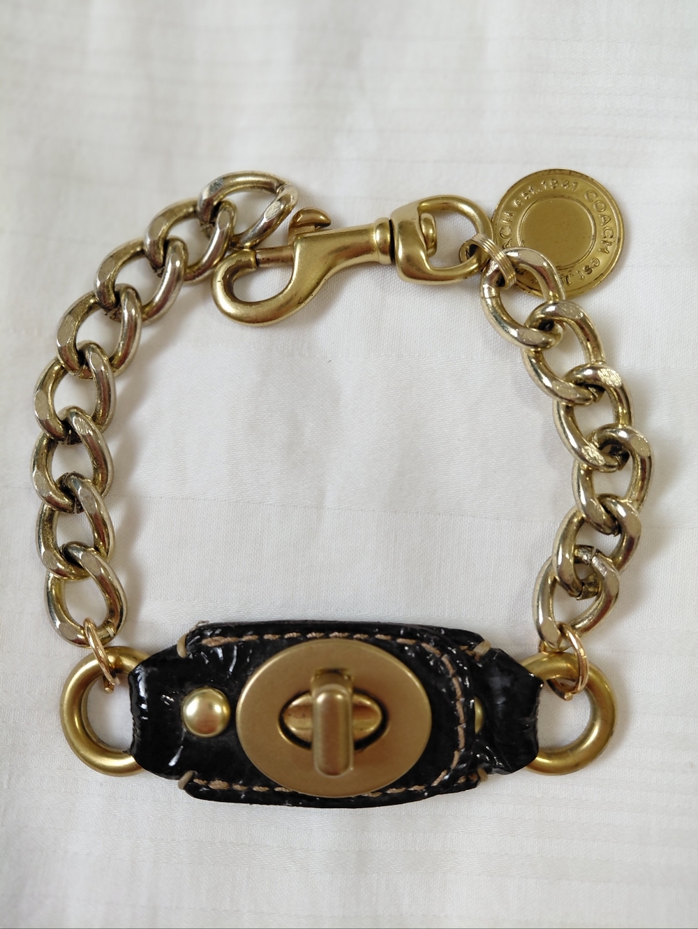 Coach Gold Turn Lock Leather Bracelet